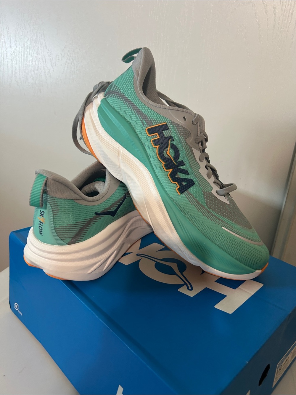 Hoka Kids Teal and Gray Athletic Sneakers with Orange Accent